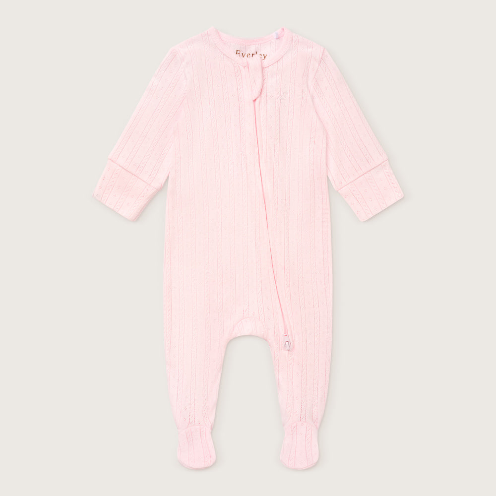 Pink Pointelle Footed Sleepsuit