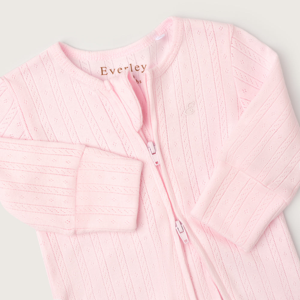 Pink Pointelle Footed Sleepsuit